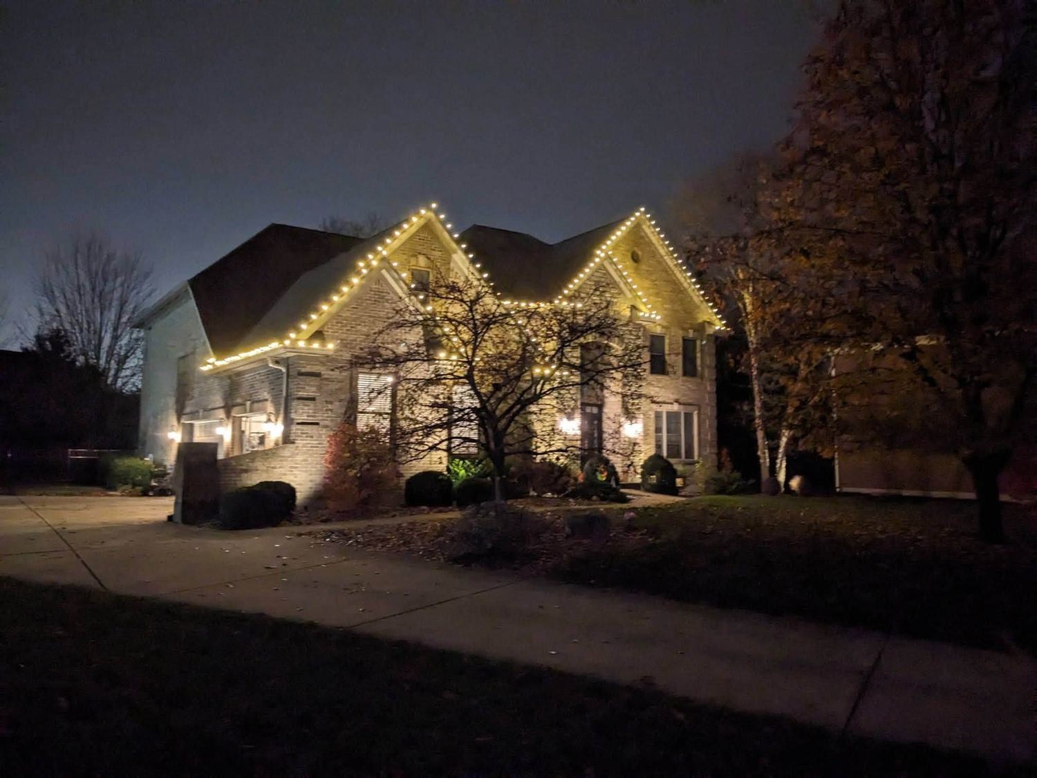 Roofline against the treeline — Christmas light installation in Greater Cincinnati by Mike’s Cincinnati Christmas Lights