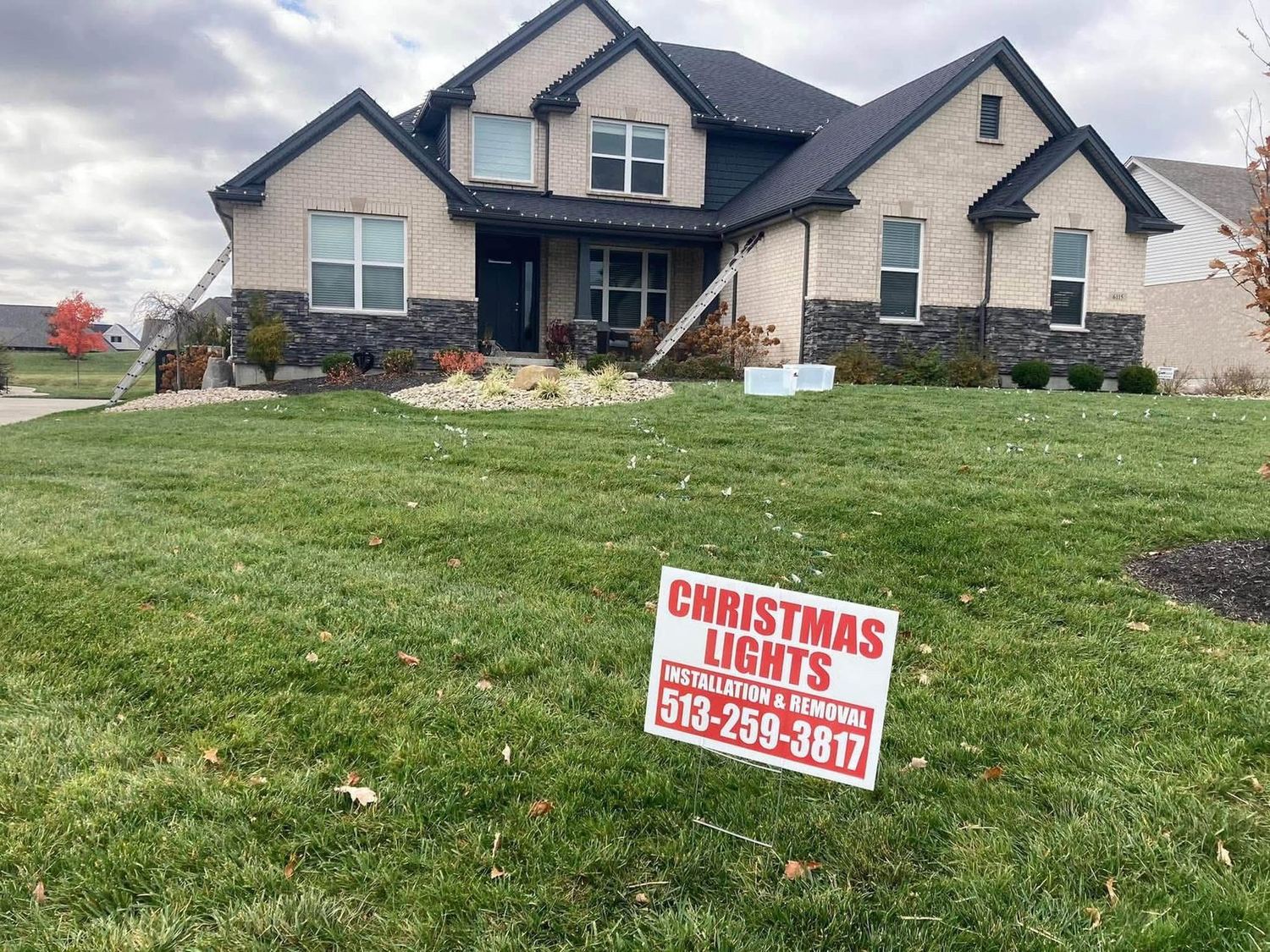 Install day - ladders up &mdash; Christmas light installation in Greater Cincinnati by Mike&rsquo;s Cincinnati Christmas Lights